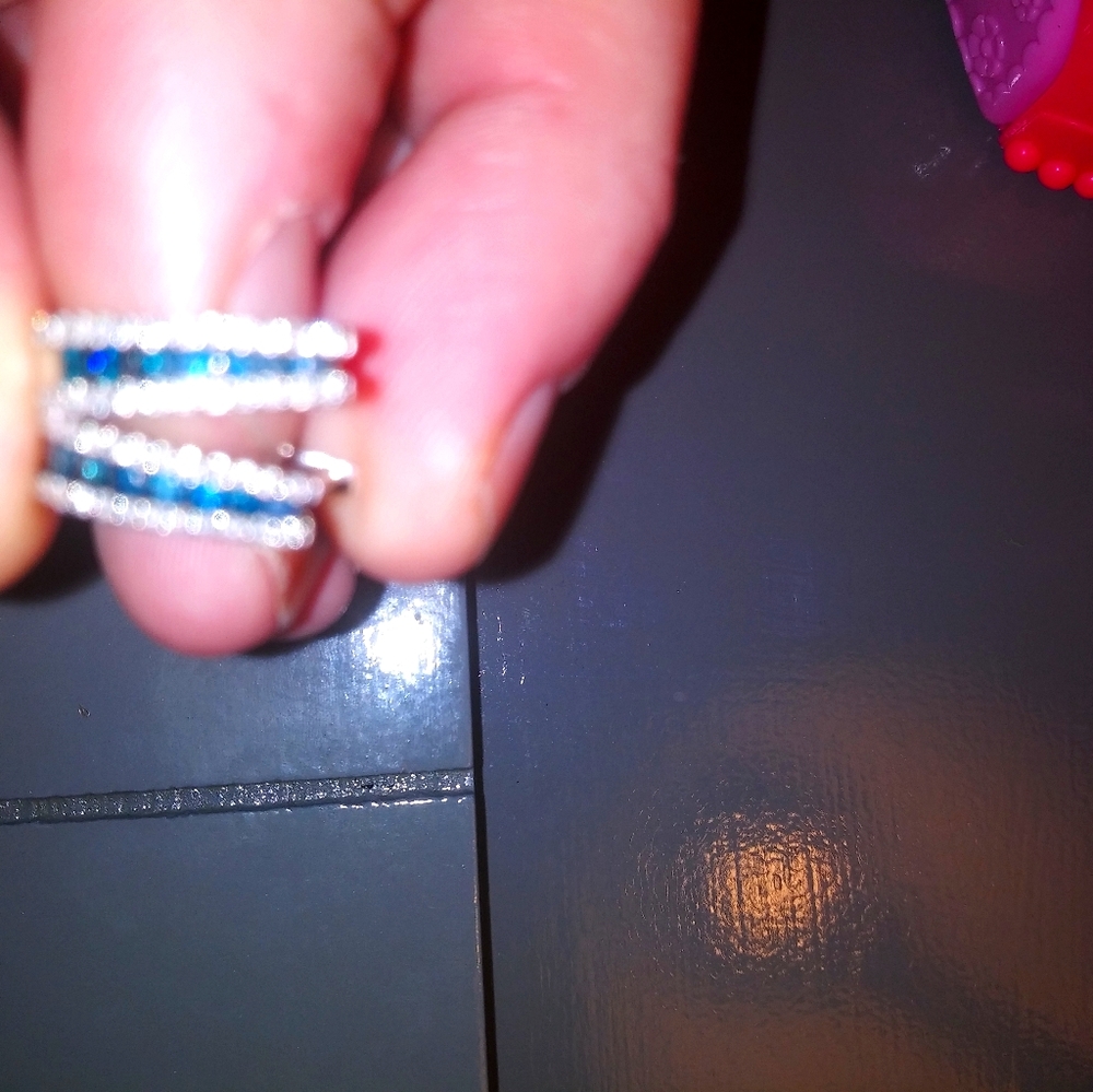 Womens blue and white diamond 10k white gold hoop
